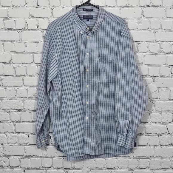 2/$20 John Ashford Blue Checkered Long Sleeve Button-Up Shirt Size XL - Picture 1 of 5